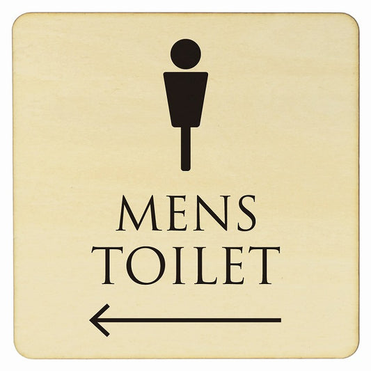 トイレ ナチュラル ブラック MENS 左矢印 木製プレート 正方形 看板 サインプレート 誘導表示 ピクトサイン ピクトグラム 選べるサイズ