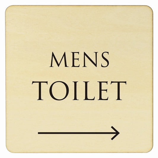 トイレ ナチュラル ブラック MENS 右矢印 文字タイプ 木製プレート 正方形 看板 サインプレート 誘導表示 ピクトサイン ピクトグラム 選べるサイズ