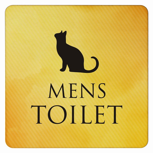 トイレ ねこ 猫 ネコ イエローグラデーション MENS 木製プレート 正方形 看板 サインプレート 案内表示 施設用 ピクトサイン ピクトグラム 選べるサイズ