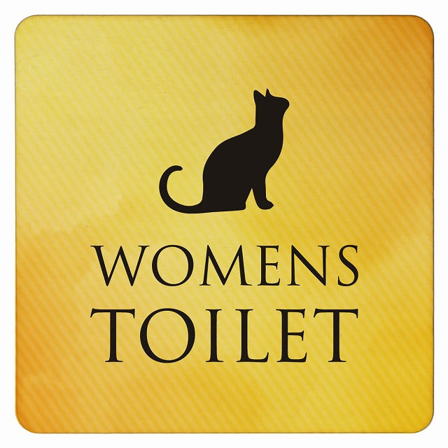 トイレ ねこ 猫 ネコ イエローグラデーション WOMENS 木製プレート 正方形 看板 サインプレート 案内表示 施設用 ピクトサイン ピクトグラム 選べるサイズ