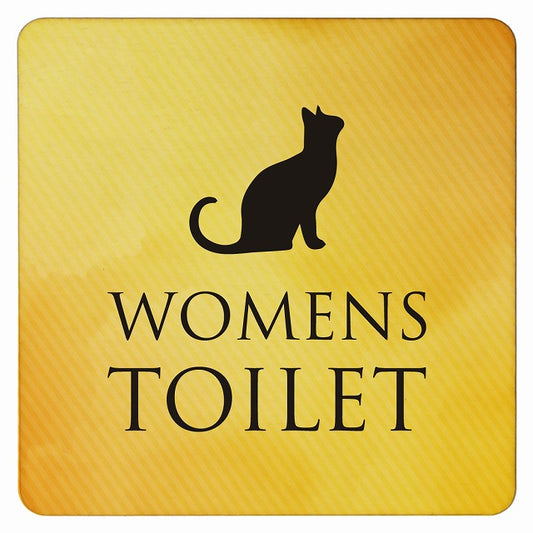 トイレ ねこ 猫 ネコ イエローグラデーション WOMENS 木製プレート 正方形 看板 サインプレート 案内表示 施設用 ピクトサイン ピクトグラム 選べるサイズ