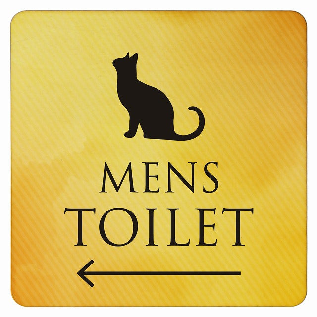 トイレ ねこ 猫 ネコ イエローグラデーション MENS 左矢印 木製プレート 正方形 看板 サインプレート 誘導表示 ピクトサイン ピクトグラム 選べるサイズ