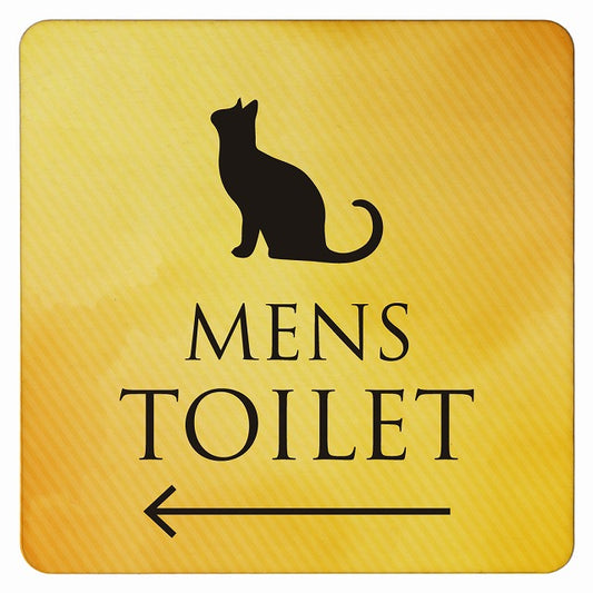 トイレ ねこ 猫 ネコ イエローグラデーション MENS 左矢印 木製プレート 正方形 看板 サインプレート 誘導表示 ピクトサイン ピクトグラム 選べるサイズ