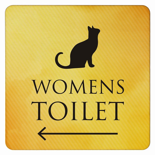 トイレ ねこ 猫 ネコ イエローグラデーション WOMENS 左矢印 木製プレート 正方形 看板 サインプレート 誘導表示 ピクトサイン ピクトグラム 選べるサイズ
