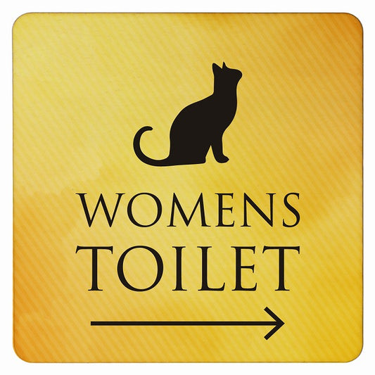 トイレ ねこ 猫 ネコ イエローグラデーション WOMENS 右矢印 木製プレート 正方形 看板 サインプレート 誘導表示 ピクトサイン ピクトグラム 選べるサイズ