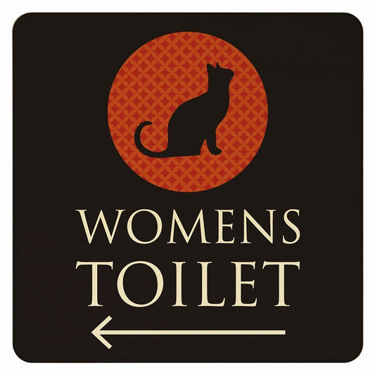 トイレ ねこ 猫 ネコ ミッドナイト風 WOMENS 左矢印 木製プレート 正方形 看板 サインプレート 誘導表示 ピクトサイン ピクトグラム 選べるサイズ