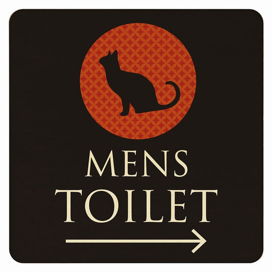 トイレ ねこ 猫 ネコ ミッドナイト風 MENS 右矢印 木製プレート 正方形 看板 サインプレート 誘導表示 ピクトサイン ピクトグラム 選べるサイズ
