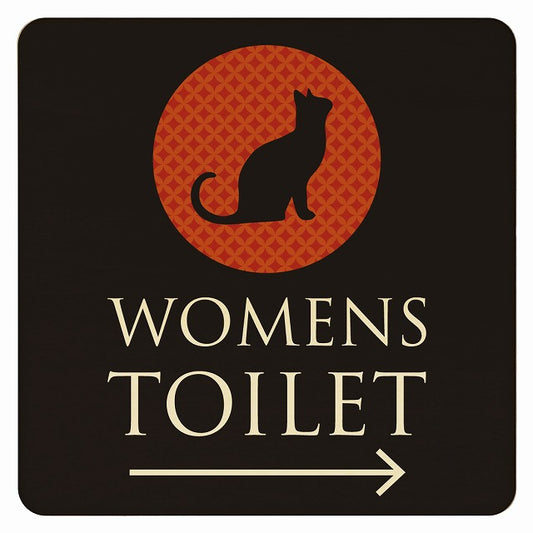 トイレ ねこ 猫 ネコ ミッドナイト風 WOMENS 右矢印 木製プレート 正方形 看板 サインプレート 誘導表示 ピクトサイン ピクトグラム 選べるサイズ
