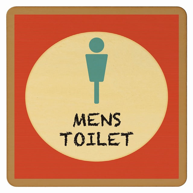 トイレ レトロ デザイン MENS 木製プレート 正方形 看板 サインプレート 案内表示 施設用 ピクトサイン ピクトグラム 選べるサイズ