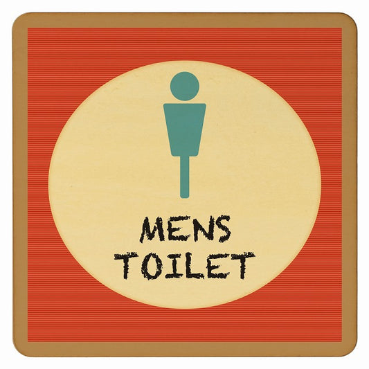 トイレ レトロ デザイン MENS 木製プレート 正方形 看板 サインプレート 案内表示 施設用 ピクトサイン ピクトグラム 選べるサイズ