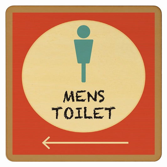 トイレ レトロ デザイン MENS 左矢印 木製プレート 正方形 看板 サインプレート 誘導表示 ピクトサイン ピクトグラム 選べるサイズ